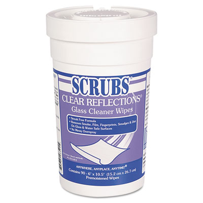 Scrubs Clear Reflections Glass Cleaner, 90 Wipes Tub, 98528